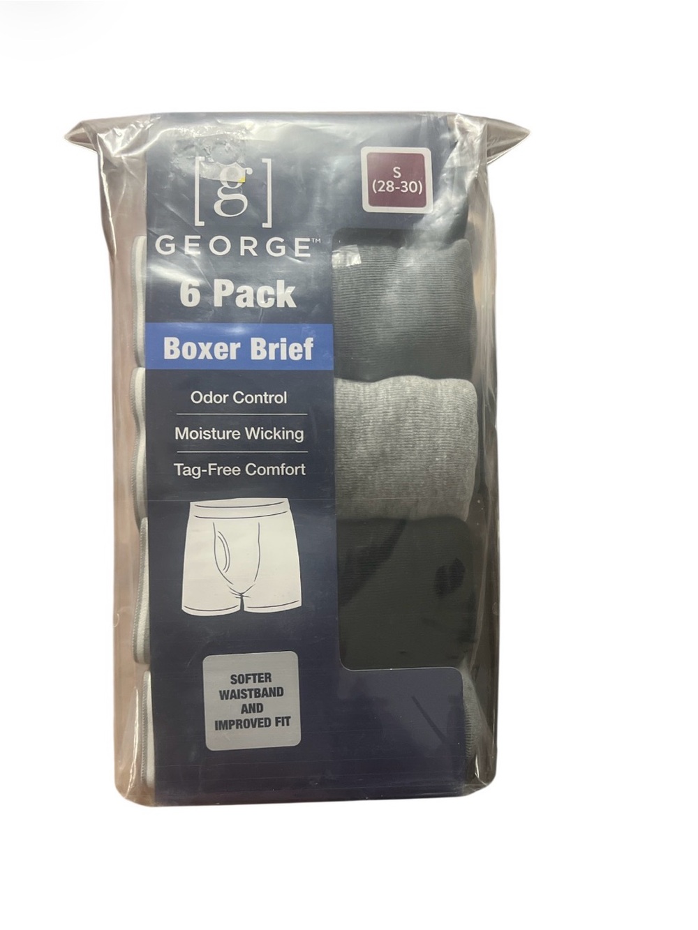 George Men's Boxer Briefs 6-Pack Small 28-30 Odor Control Moisture Wicking NIP